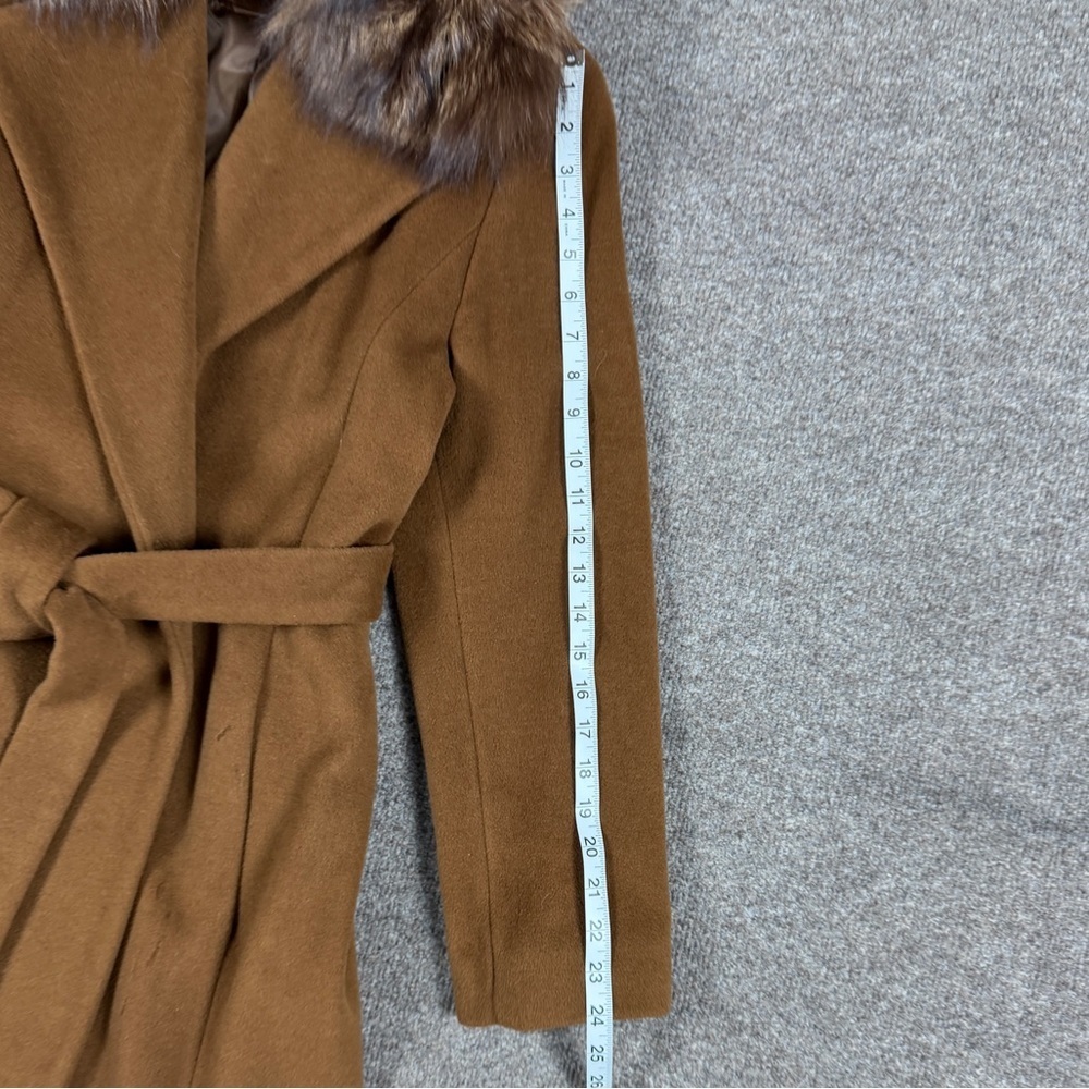 Ellen Tracy Brown Wool Long Belted Wrap Coat Women’s 8 Removable Fox Fur Collar - Picture 11 of 14